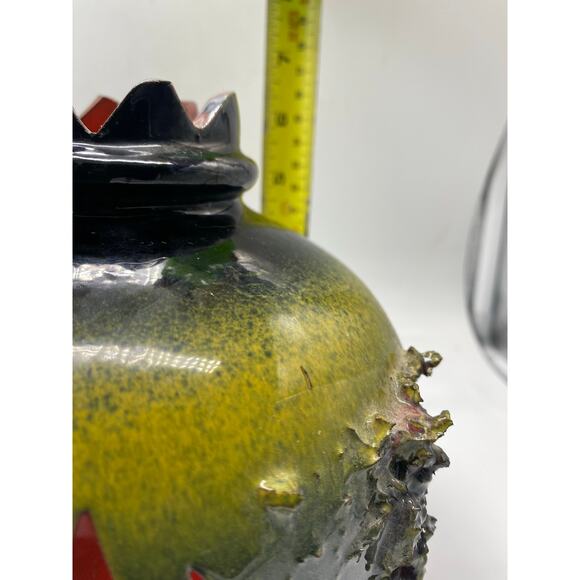 Glit Volcanic Lava Iceland MCM Tri color Pottery lantern votive Blk ,Red,yellow - Picture 6 of 7